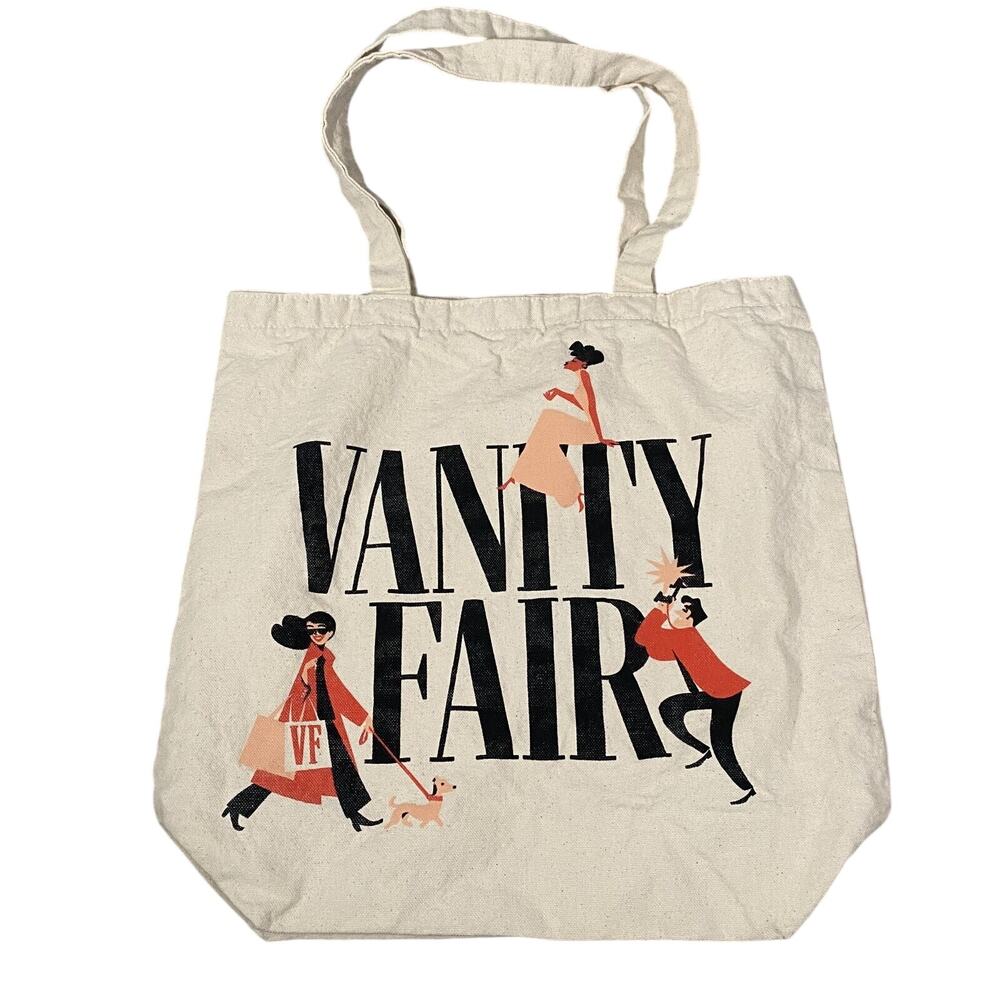 Vanity Fair Canvas Shopping Market Tote Bag Beige Fashion Women Dog Walker Retro